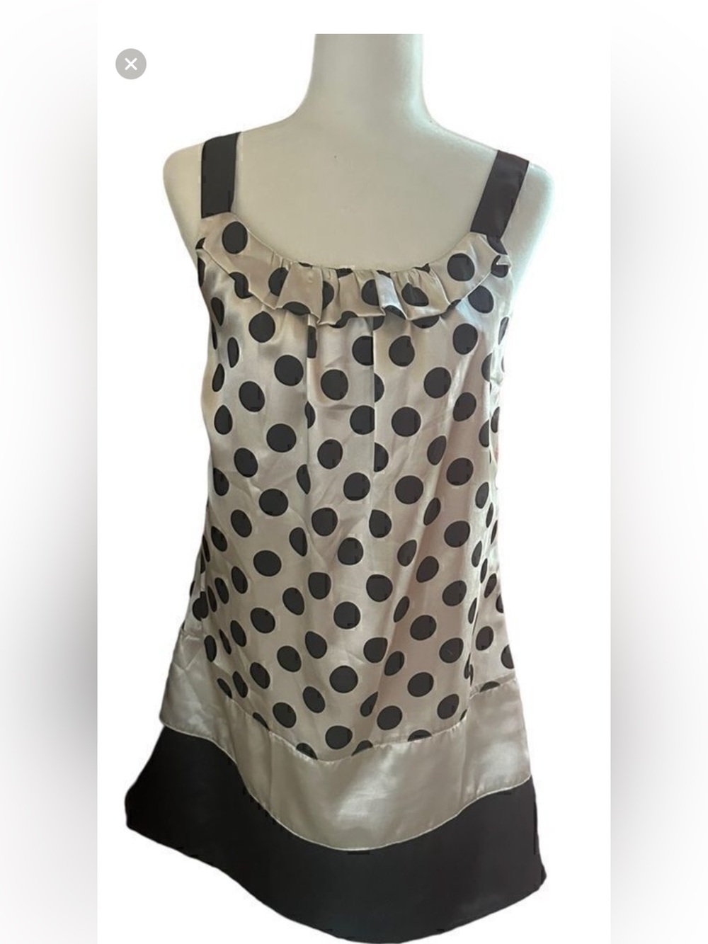 Nick & Mo Cream Satin Polka Dot Midi Dress with Black Trim Size S